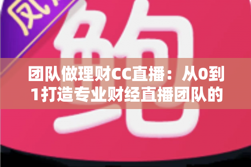 团队做理财CC直播：从0到1打造专业财经直播团队的完整实战指南