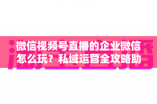 微信视频号直播的企业微信怎么玩?私域运营全攻略助力企业流量变现 微信视频号直播的企业微信怎么玩?私域运营全攻略助力企业流量变现